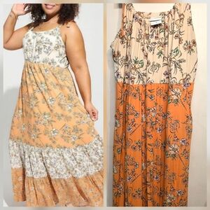Warner Bros. Floral Maxi Dress in Orange and Cream